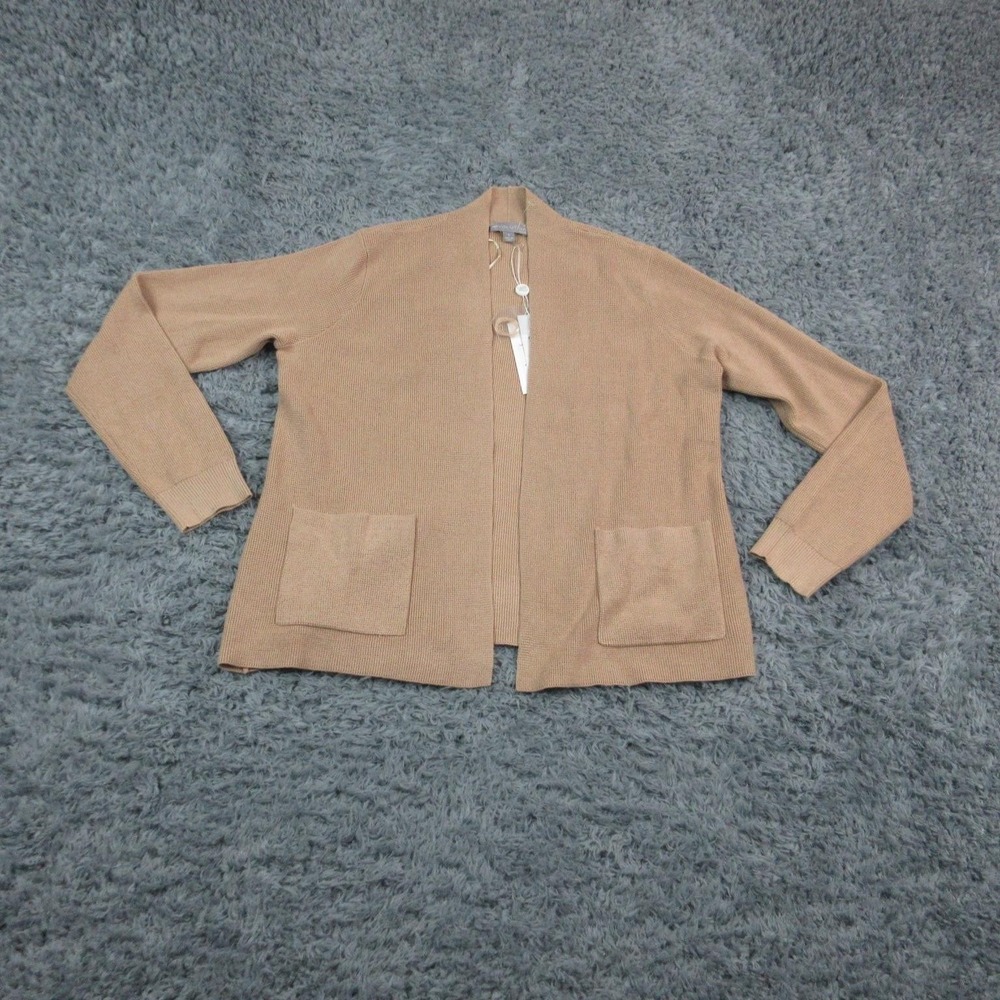 Evolution By Cyrus Cardigan Sweater Womens Large Beige Open Front Pockets NWT
